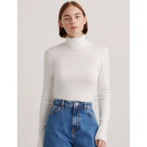 Quince Sweaters - Quince Organic Cotton Rib Turtleneck Small White